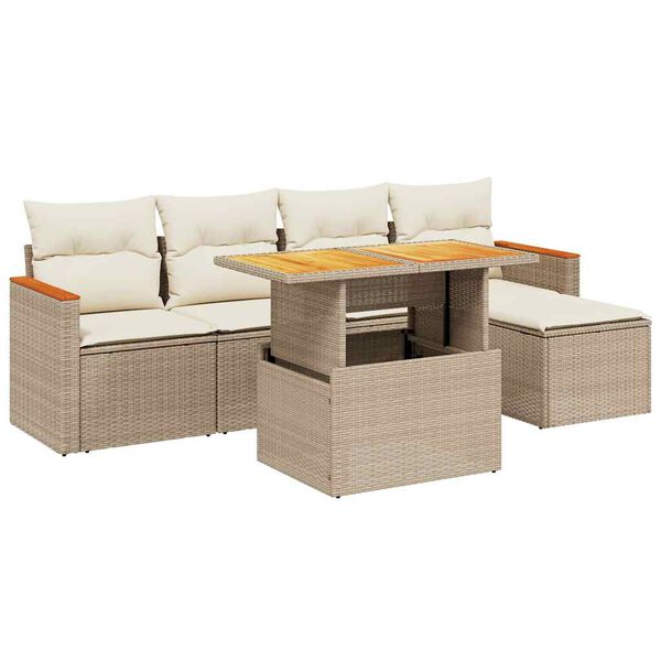 vidaXL 6 Piece Garden Sofa Set with Cushions Beige Poly Rattan