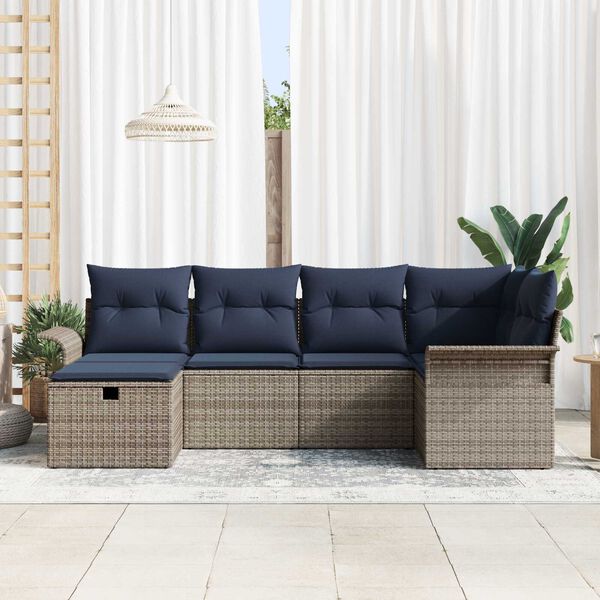vidaXL 6 Piece Garden Sofa Set with Cushions Grey Poly Rattan