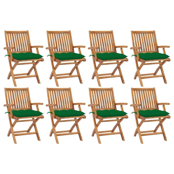 vidaXL Folding Garden Chairs with Cushions 8 pcs Solid Teak Wood