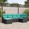 vidaXL Garden Sofa Set 6 pcs Black and Turquoise Poly Rattan