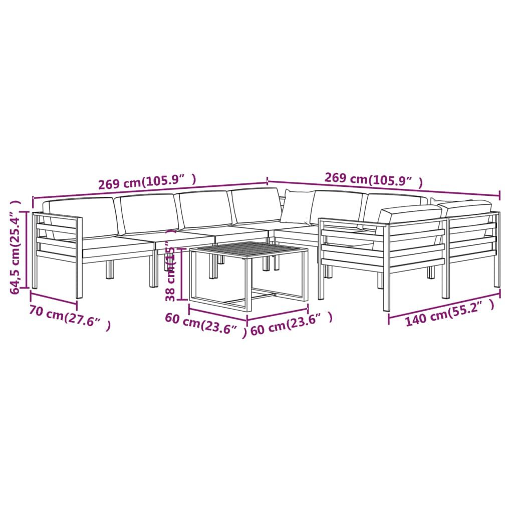 vidaXL 9 Piece Garden Lounge Set with Cushions Aluminium Anthracite