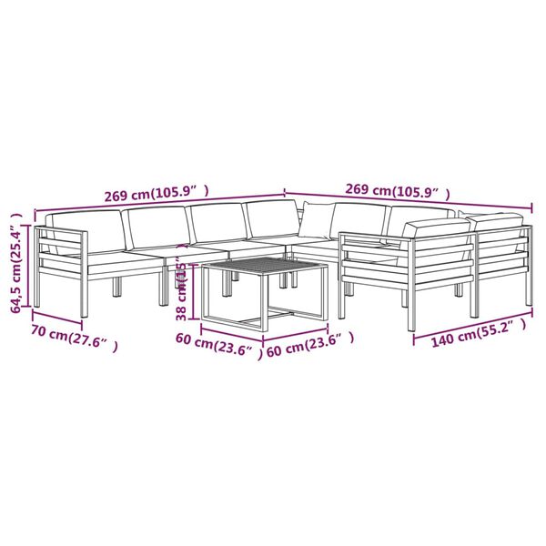 vidaXL 9 Piece Garden Lounge Set with Cushions Aluminium Anthracite