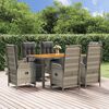 vidaXL 7 Piece Garden Dining Set with Cushions Grey Poly Rattan