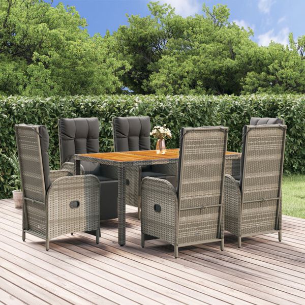 vidaXL 7 Piece Garden Dining Set with Cushions Grey Poly Rattan