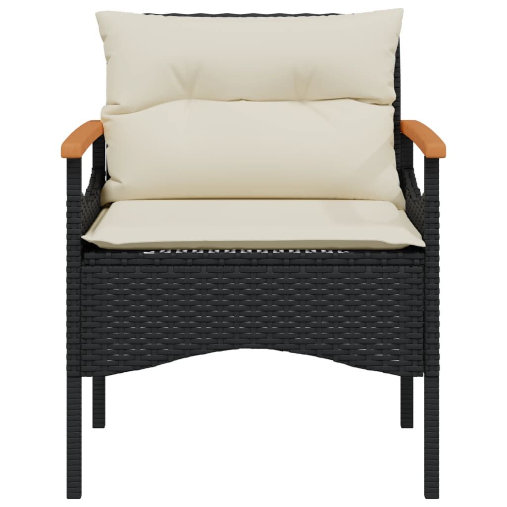 vidaXL 3 Piece Garden Sofa Set with Cushions Black Poly Rattan