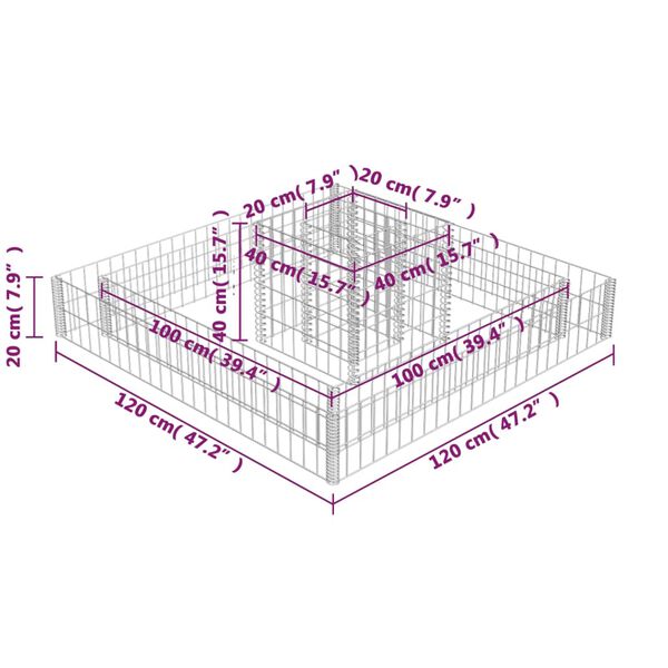 vidaXL Gabion Planter Galvanised Steel 120x120x20