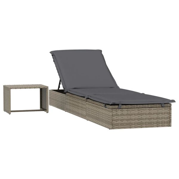 vidaXL Sunbed 1 pc with Table Grey Poly Rattan