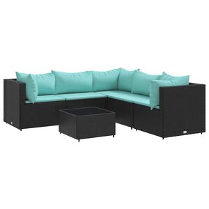 vidaXL 6 Piece Garden Lounge Set with Cushions Black Poly Rattan