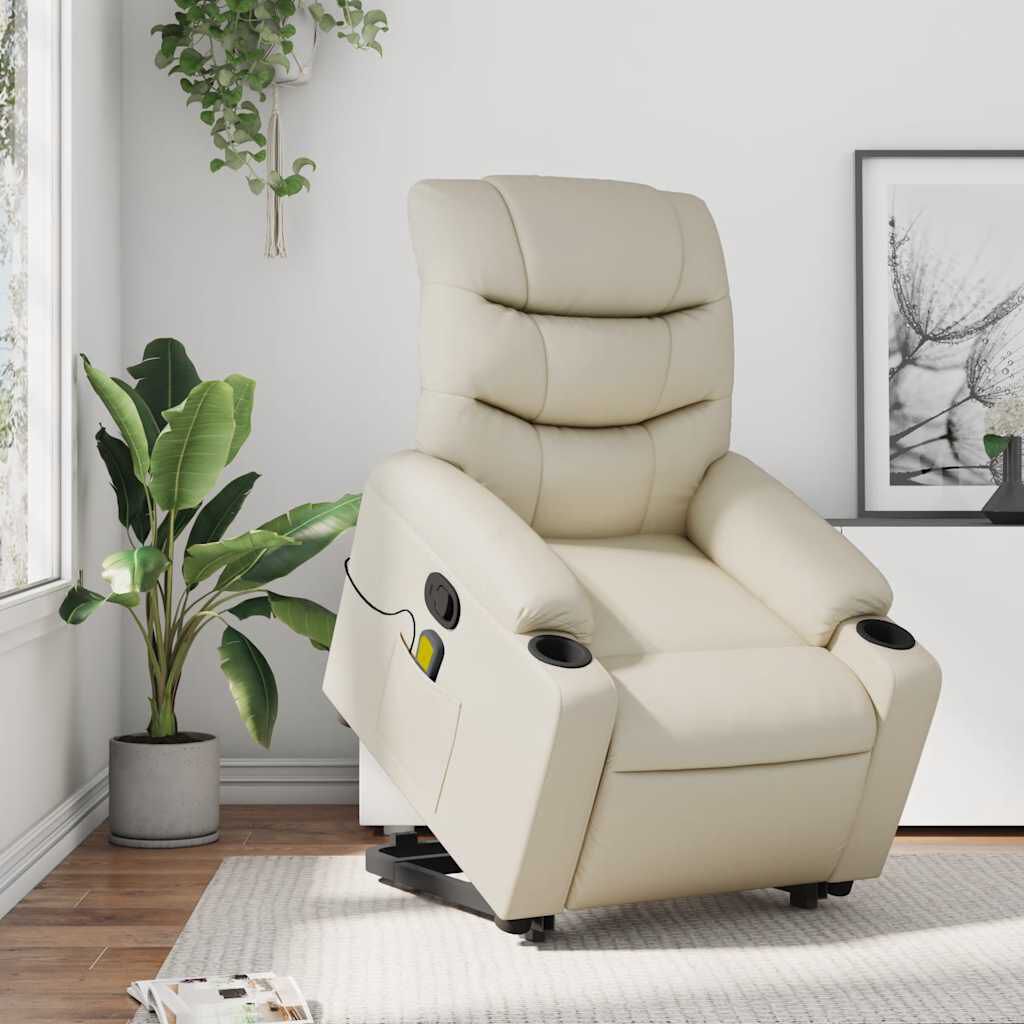 vidaXL Stand up Massage Recliner Chair Cream Faux Leather