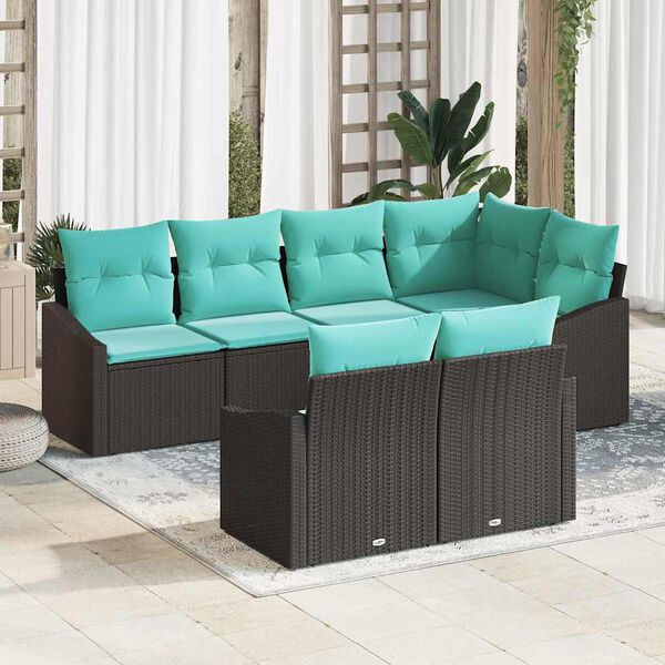 vidaXL Garden Sofa Set 7 pcs Black and Turquoise Poly Rattan