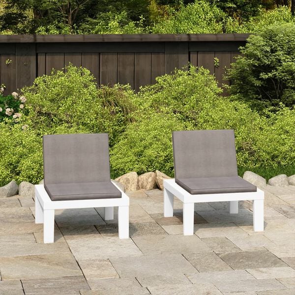 vidaXL Garden Lounge Chairs with Cushions 2 pcs Plastic White