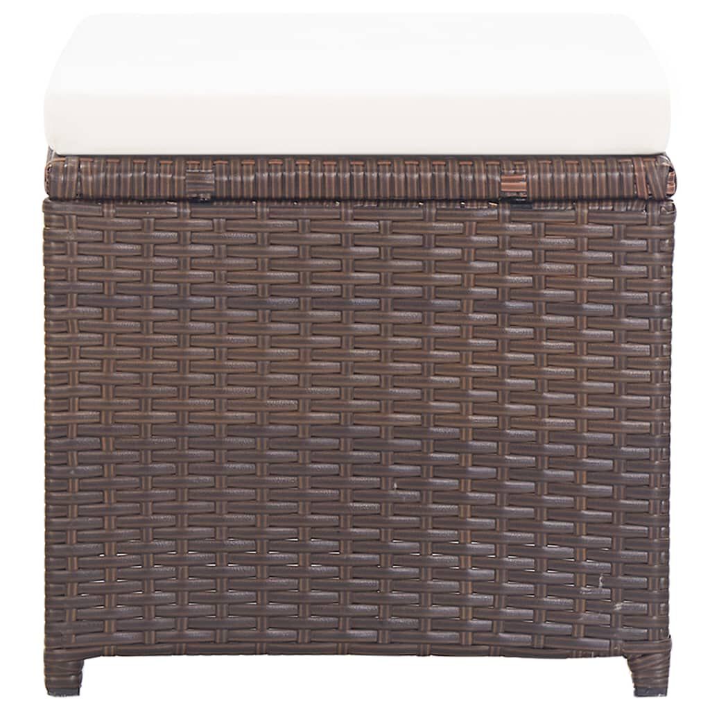 vidaXL Garden Stools 2 pcs with Cushions Poly Rattan Brown
