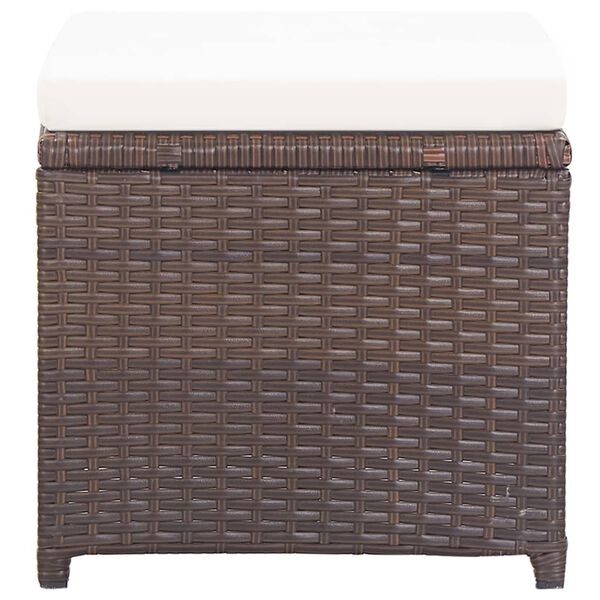 vidaXL Garden Stools 2 pcs with Cushions Poly Rattan Brown