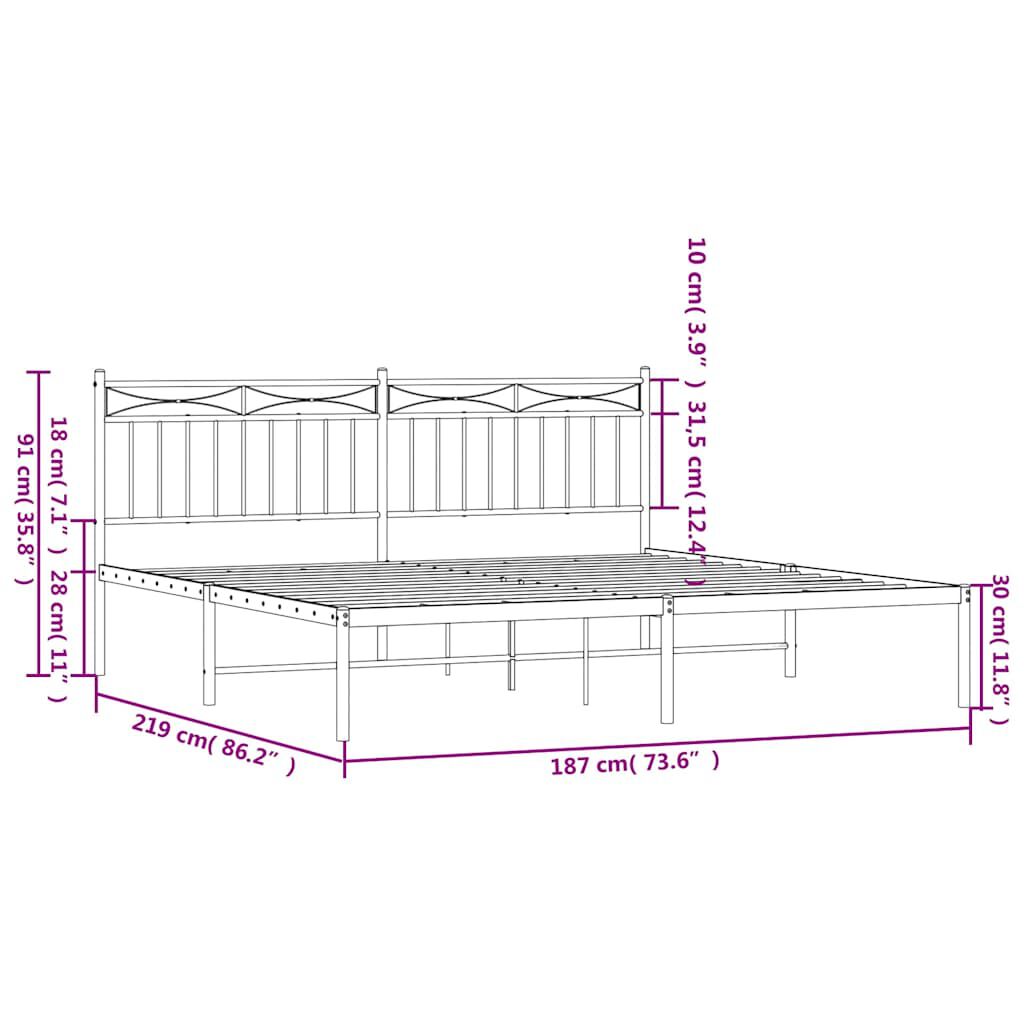 vidaXL Metal Bed Frame without Mattress with Headboard White 183x213cm