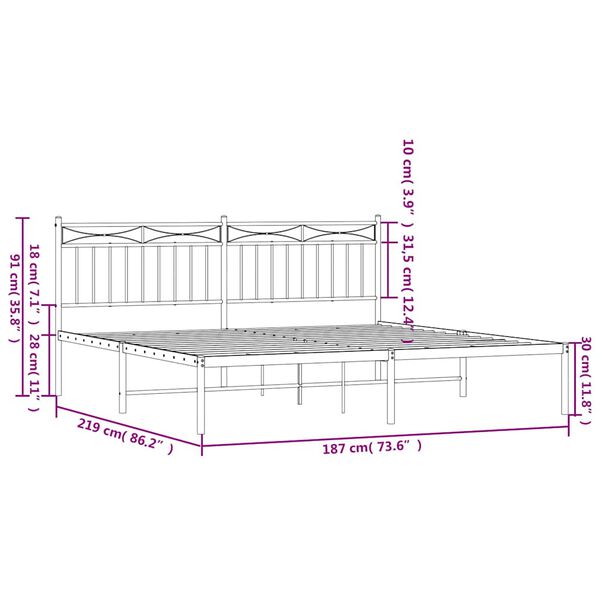 vidaXL Metal Bed Frame without Mattress with Headboard White 183x213cm