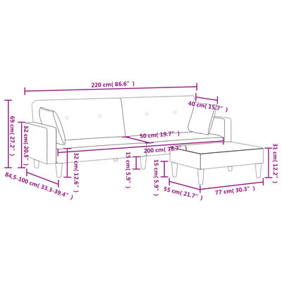 vidaXL 2-Seater Sofa Bed with Footstool Dark Grey Fabric