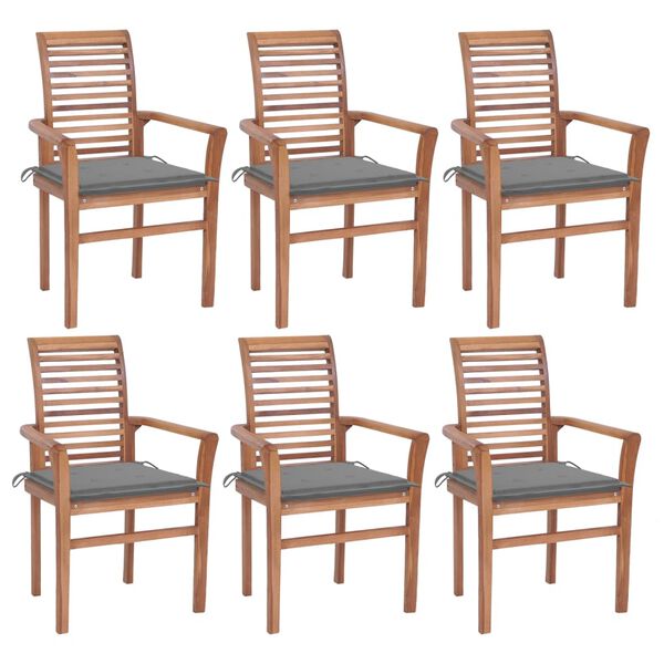 vidaXL Dining Chairs 6 pcs with Grey Cushions Solid Teak Wood