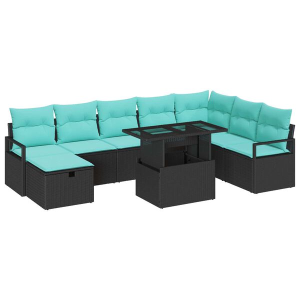 vidaXL 9 Piece Garden Sofa Set with Cushions Black Poly Rattan