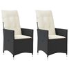 vidaXL Reclining Garden Chairs 2 pcs with Cushions Black Poly Rattan