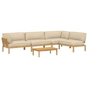 vidaXL Sofa Set with Cushion Plain 5 pcs Beige Solid Acacia Wood