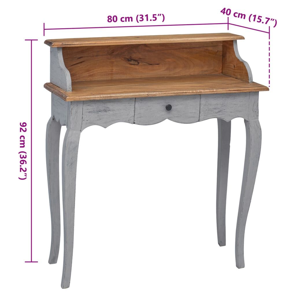 vidaXL Writing Desk Solid Mahogany Wood 80x40x92 cm