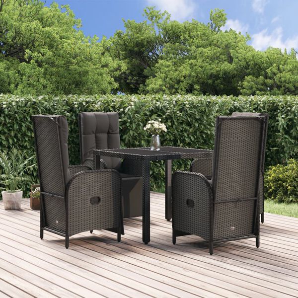 vidaXL 5 Piece Garden Dining Set with Cushions Black Poly Rattan