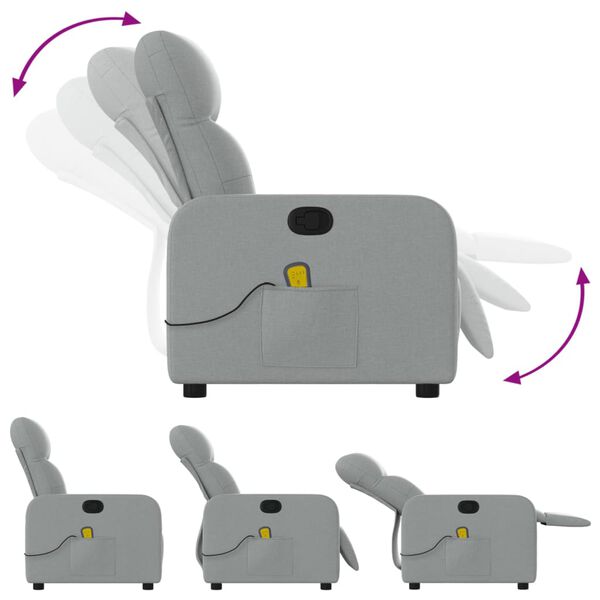 vidaXL Massage Recliner Chair Light Grey Fabric