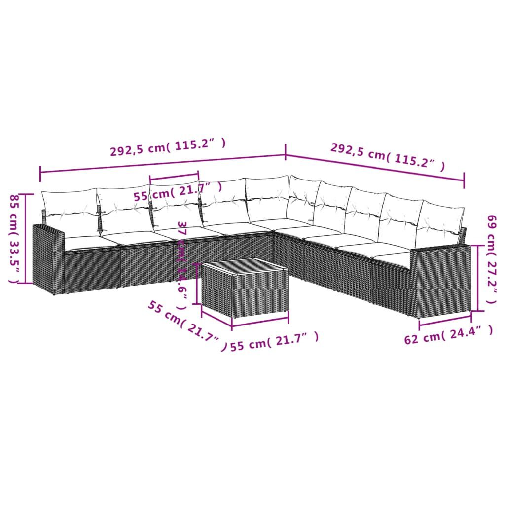 vidaXL 10 Piece Garden Sofa Set with Cushions Grey Poly Rattan