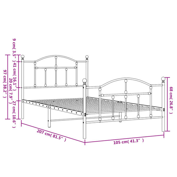vidaXL Metal Bed Frame without Mattress with Footboard Black 100x200cm