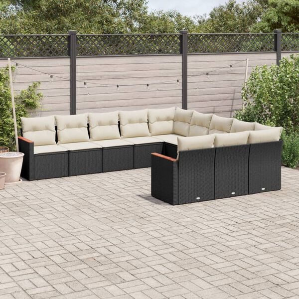 vidaXL 11 Piece Garden Sofa Set with Cushions Black Poly Rattan