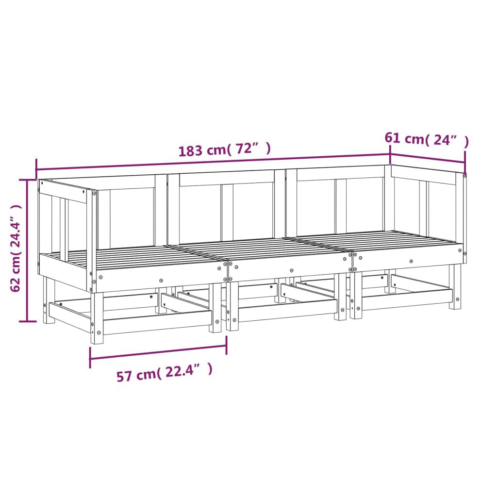 vidaXL 3 Piece Garden Lounge Set White Solid Wood Pine