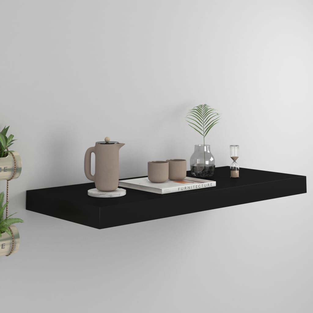 vidaXL Floating Wall Shelf Black 60x23.5x3.8 cm MDF