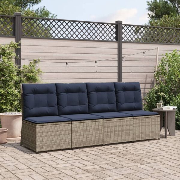vidaXL Reclining Garden Sofa with Cushions Grey Poly Rattan