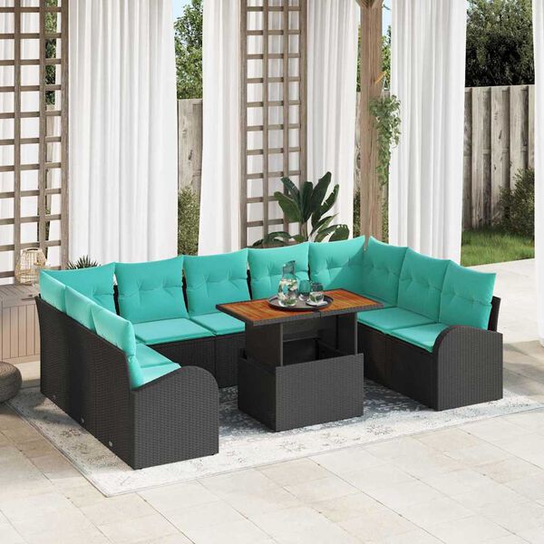 vidaXL Garden Sofa Set with Storage 10 pcs Black Poly rattan
