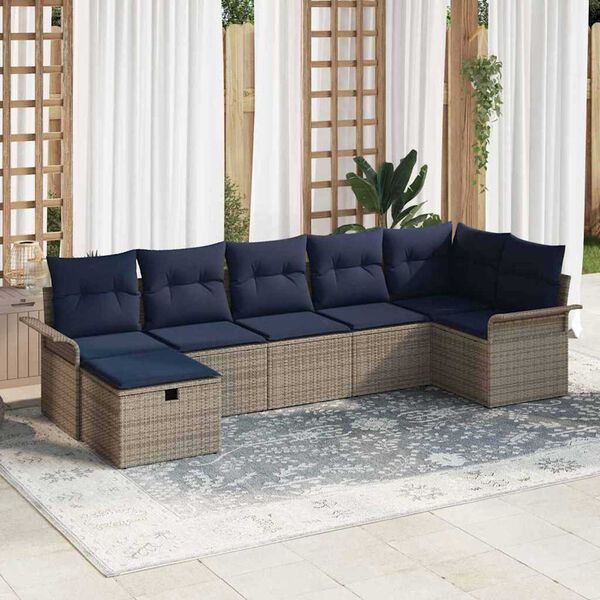 vidaXL Garden Sofa Set 7 pcs Grey and navy 297.5 x 132.5 x 85 cm