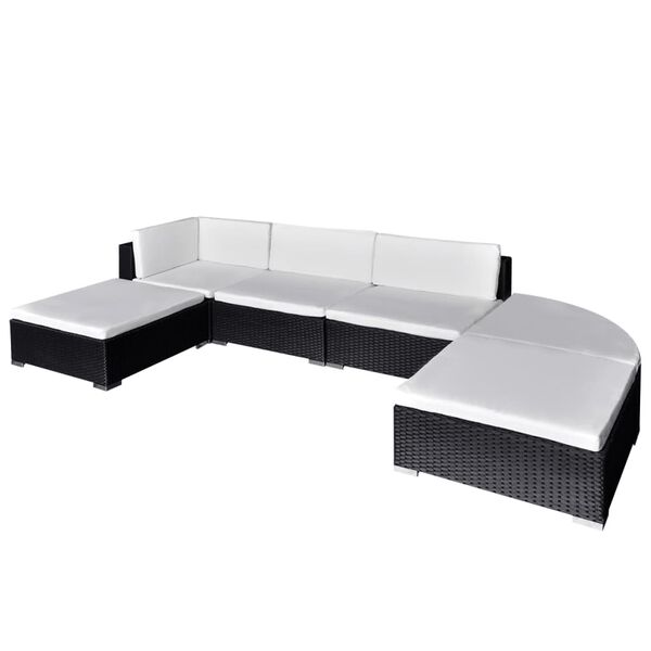 vidaXL 6 Piece Garden Lounge Set with Cushions Poly Rattan Black