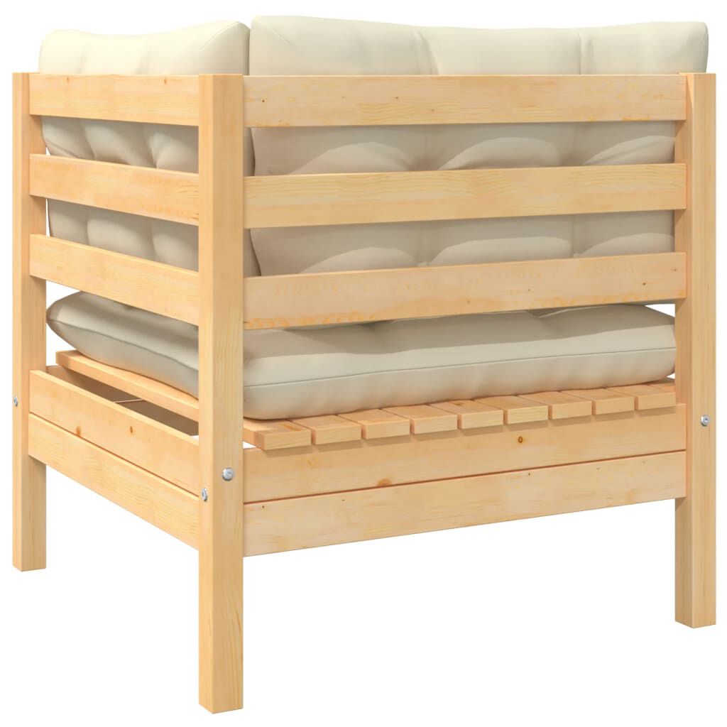 vidaXL 3 Piece Garden Lounge Set with Cream Cushions Solid Pinewood