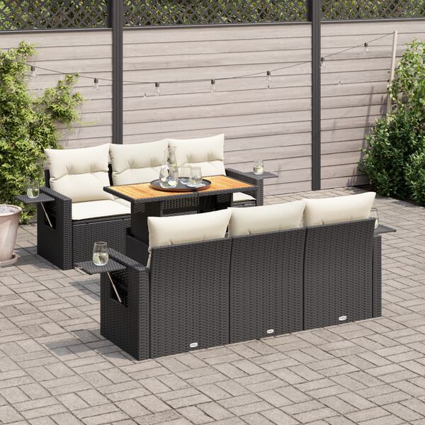 vidaXL 7 Piece Garden Sofa Set with Cushions Black Poly Rattan