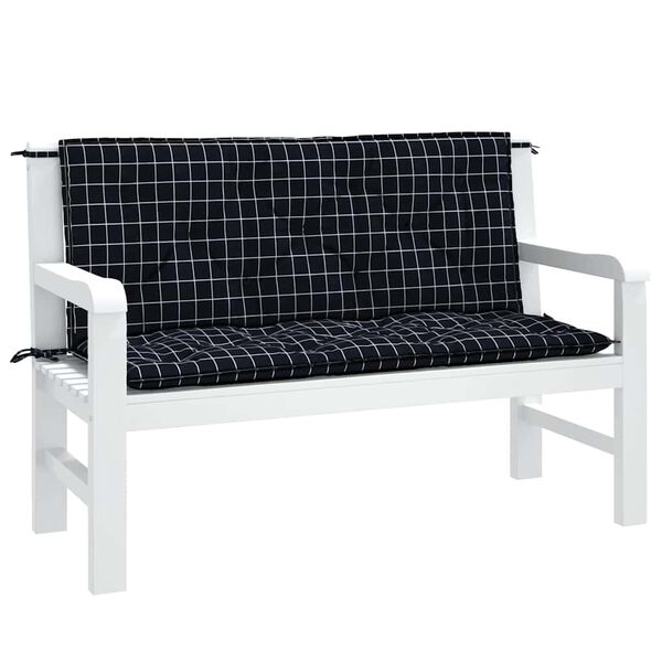 vidaXL Garden Bench Cushions 2pcs Black Check Pattern 120x50x7cm Fabric