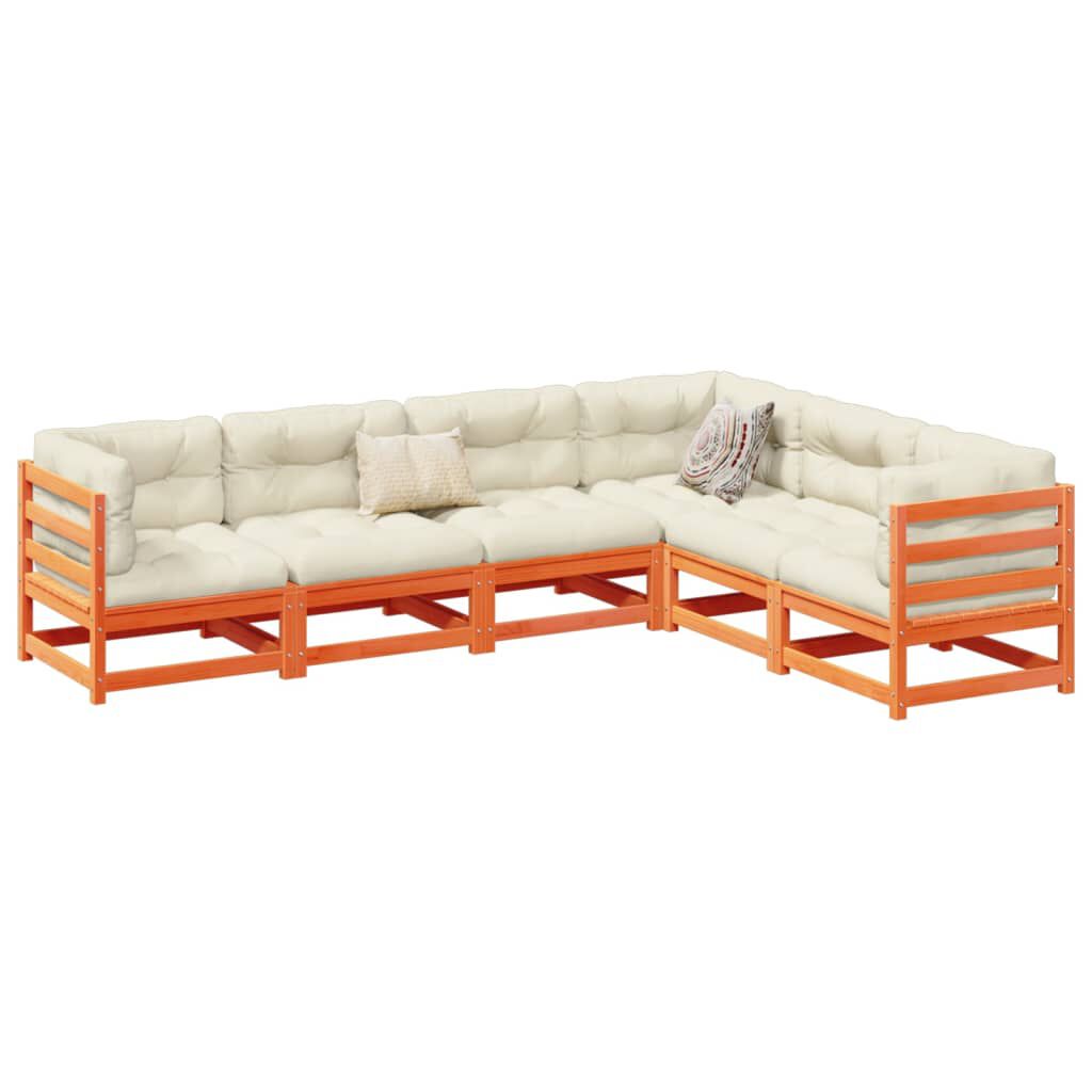 vidaXL 6 Piece Garden Sofa Set with Cushions Wax Brown Solid Wood Pine