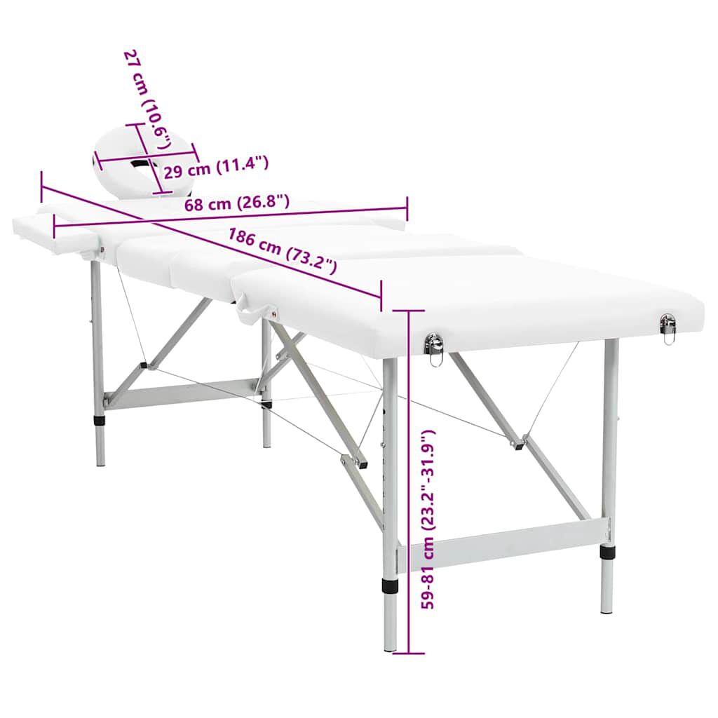 Creme White Foldable Massage Table 4 Zones with Aluminium Frame