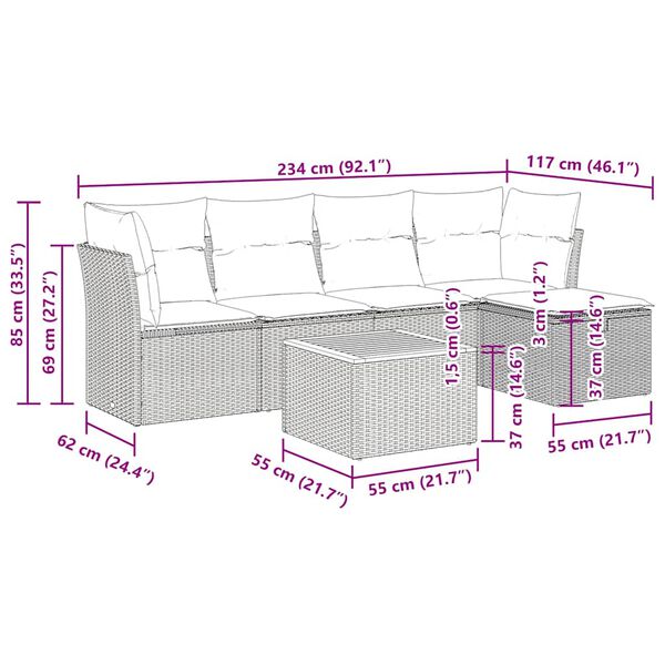 vidaXL 6 Piece Garden Sofa Set with Cushions Black Poly Rattan