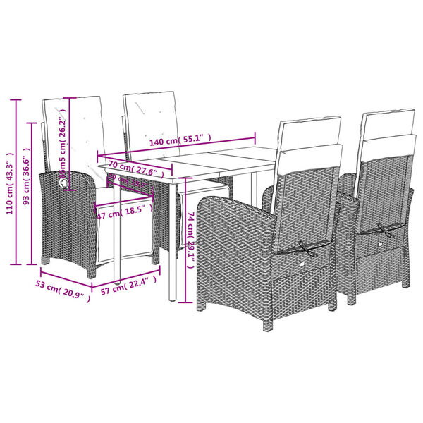 vidaXL 5 Piece Garden Dining Set with Cushions Beige Poly Rattan