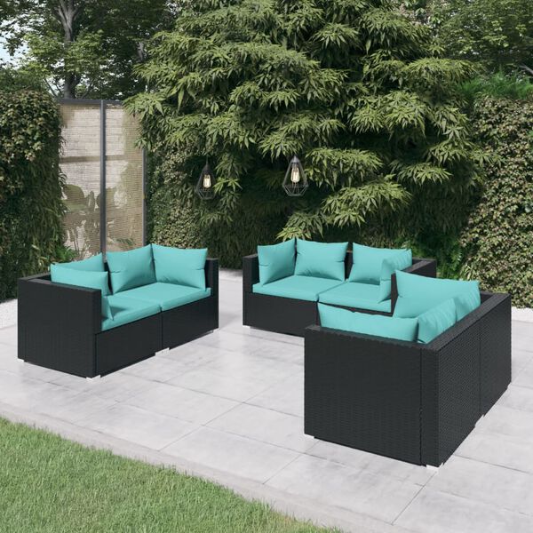 vidaXL 6 Piece Garden Lounge Set with Cushions Poly Rattan Black
