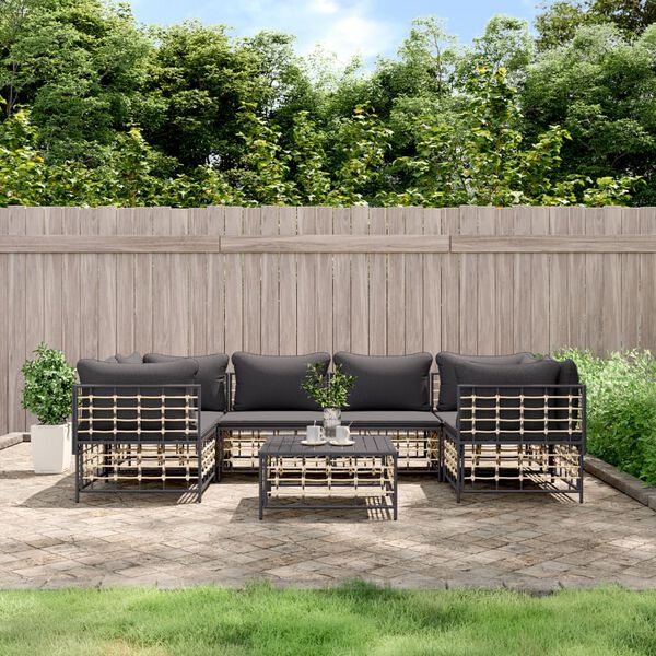 vidaXL 7 Piece Garden Lounge Set with Cushions Anthracite Poly Rattan