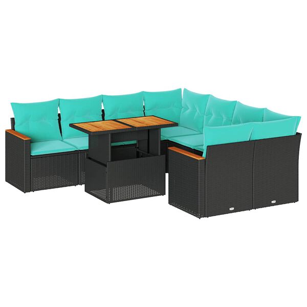 vidaXL 9 Piece Garden Sofa Set with Cushions Black Poly Rattan