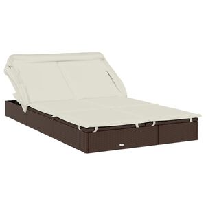 vidaXL 2-Person Sunbed with Foldable Roof Brown 213x118x97cm Poly Rattan