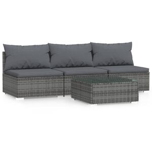 vidaXL 4 Piece Garden Lounge Set with Cushions Grey Poly Rattan