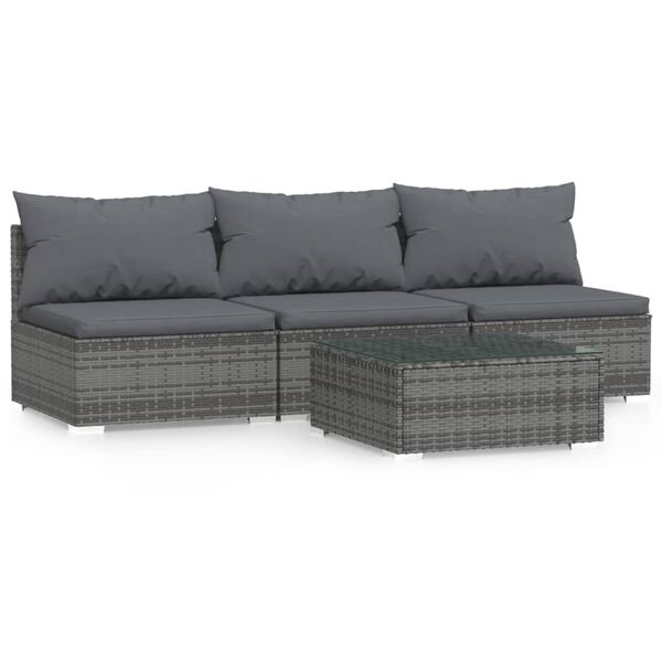 vidaXL 4 Piece Garden Lounge Set with Cushions Grey Poly Rattan