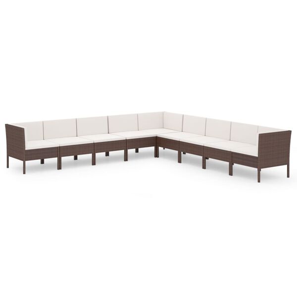 vidaXL 9 Piece Garden Lounge Set with Cushions Poly Rattan Brown
